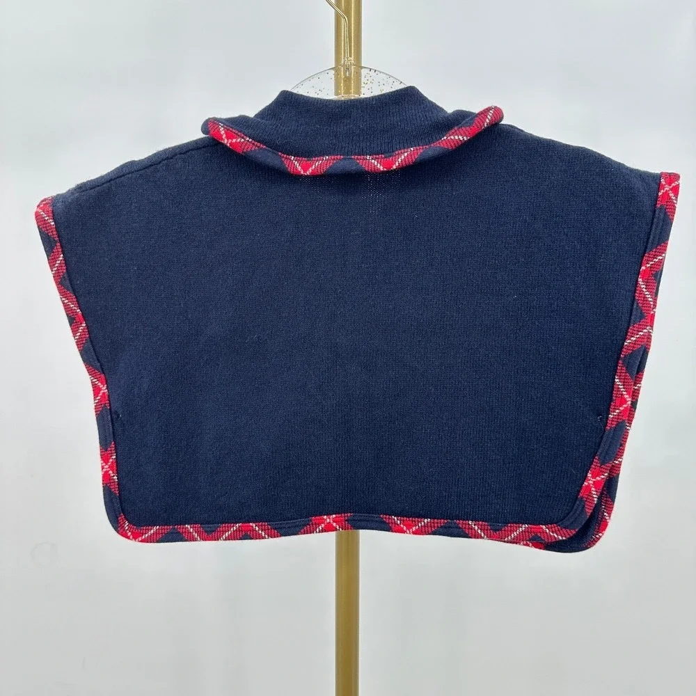 Janie and Jack Girls Plaid Trim Cape 6-12‎ Months Wool Blend Navy Jacket Poncho - Picture 4 of 7
